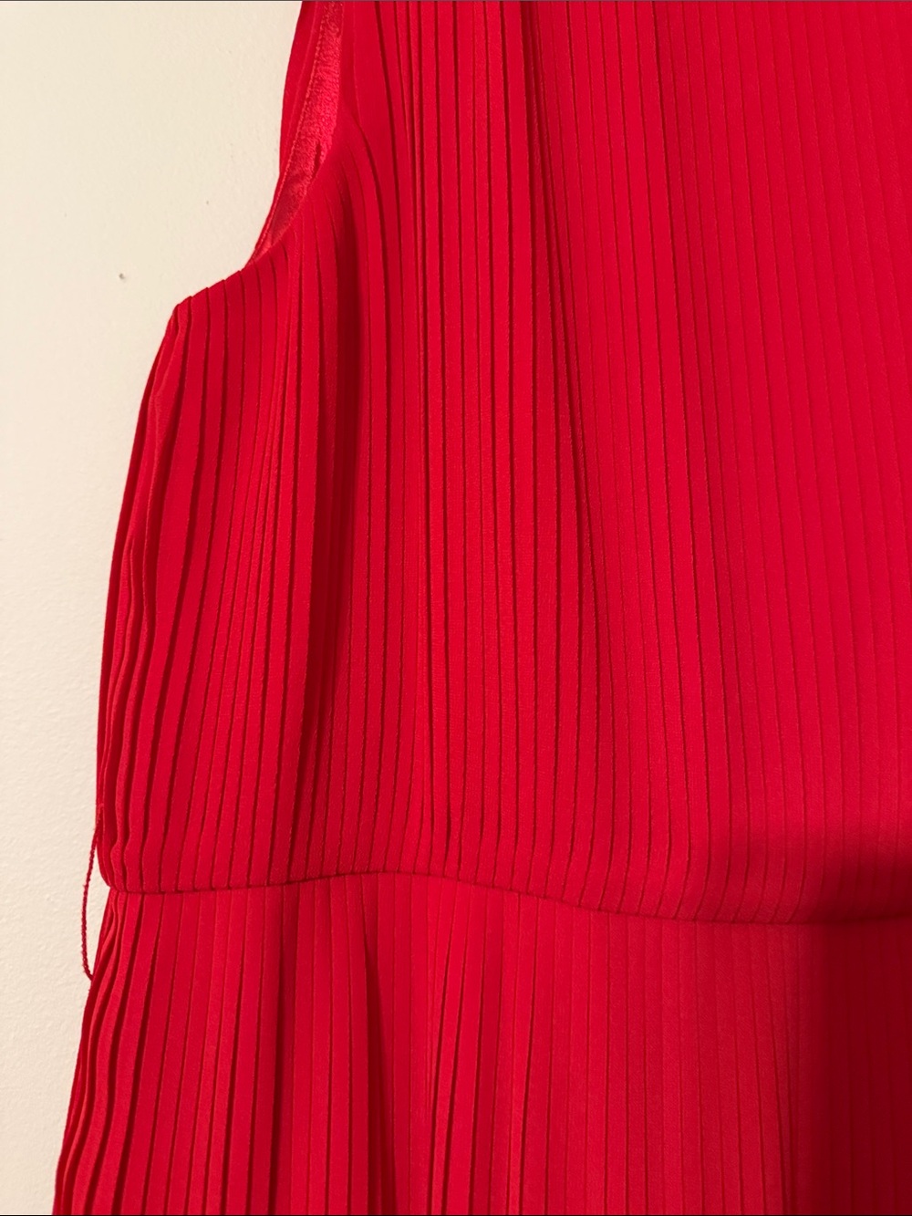 Alex Marie Red Pleated Midi Dress with Floral Trim - Picture 3 of 7